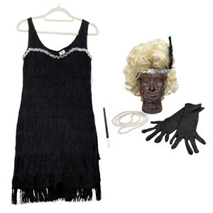 Spirit Size S Flapper Costume & Accessories Wig Necklace Gloves Halloween